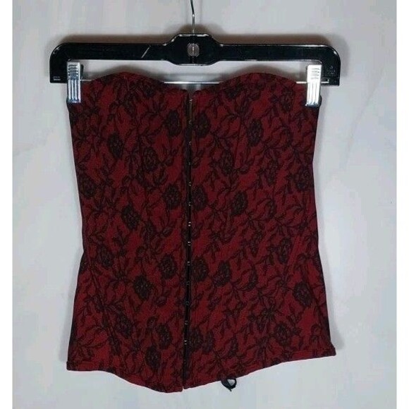 Vtg Y2K Charlotte Russe Corset Top M Deep Red Floral Vamp Whimsigoth Romantic - Picture 1 of 6